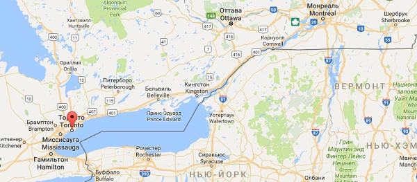 Торонто на карте Канады